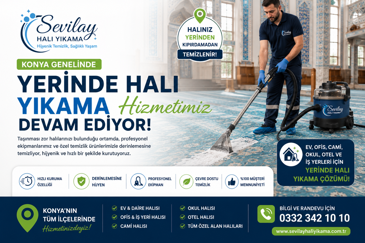Yerinde Halı Yıkama Hizmetimiz Konya Genelinde Devam Ediyor